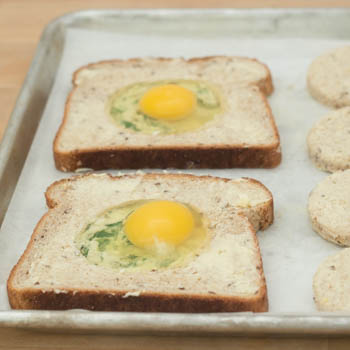 Toast with spinach ricotta mix and egg in the cut out hole.
