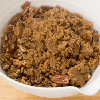 pecans and sugar in a bowl.