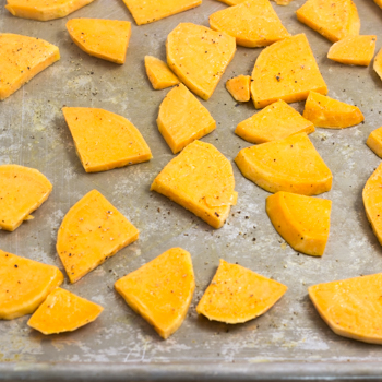 sweet potato on roasting pan
